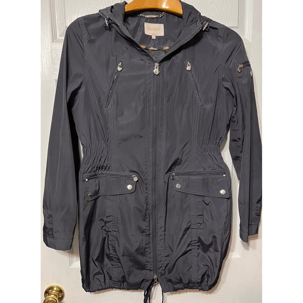 Laundry by Shelli Segal Black Hooded Parka Jacket Elastic Waist Women‎ Large